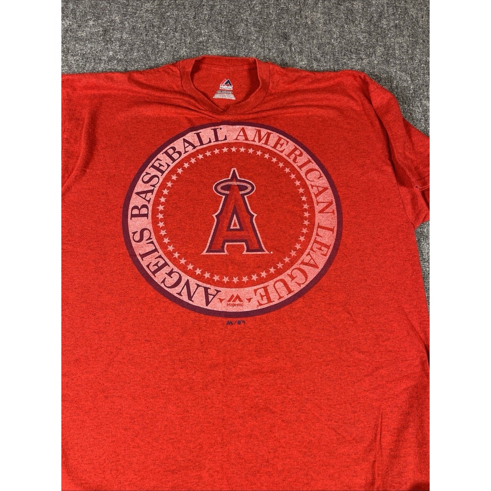 Majestic Los Angeles Angels T-shirt Mens Size 2XL MLB Red Heather Classic VTG - Picture 2 of 6